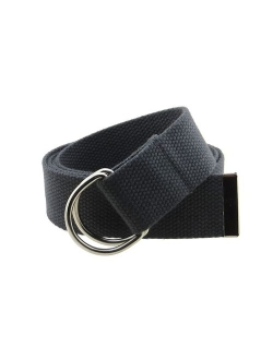 Canvas Web Belt Double D-Ring Buckle 1.5" Wide with Metal Tip Solid Color