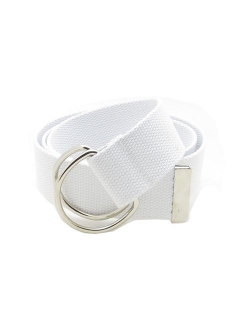 Canvas Web Belt Double D-Ring Buckle 1.5" Wide with Metal Tip Solid Color