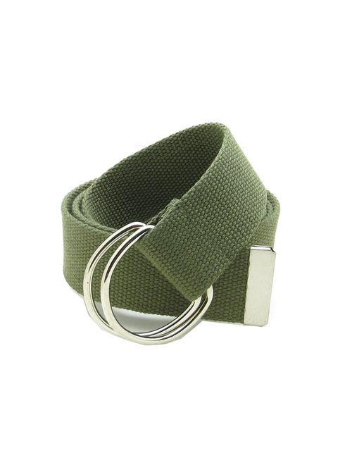 Canvas Web Belt Double D-Ring Buckle 1.5" Wide with Metal Tip Solid Color