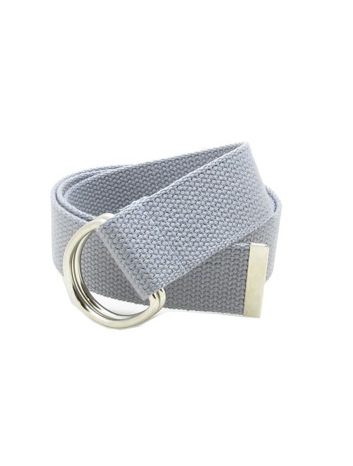 Canvas Web Belt Double D-Ring Buckle 1.5" Wide with Metal Tip Solid Color