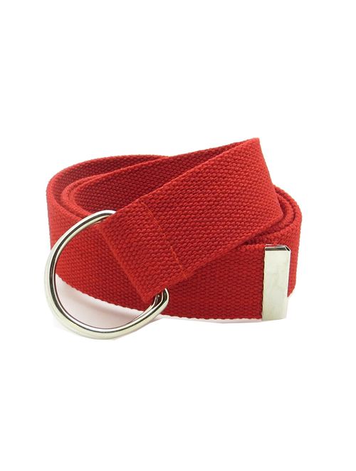 Canvas Web Belt Double D-Ring Buckle 1.5" Wide with Metal Tip Solid Color