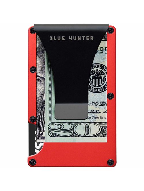 Minimalist Wallet for Men Carbon Fiber Aluminum Card Holder Money Clip RFID Blocking Slim Front Pocket Wallets by Blue Hunter