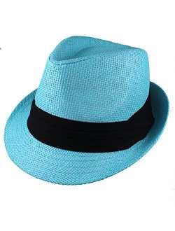 Gelante Summer Fedora Panama Straw Hats with Black Band