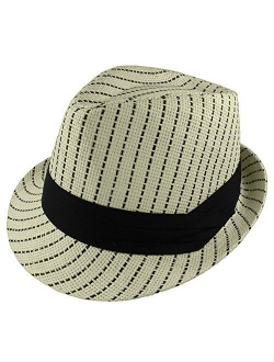 Gelante Summer Fedora Panama Straw Hats with Black Band