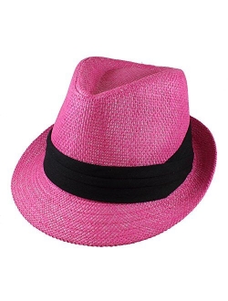 Gelante Summer Fedora Panama Straw Hats with Black Band