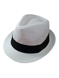 Gelante Summer Fedora Panama Straw Hats with Black Band