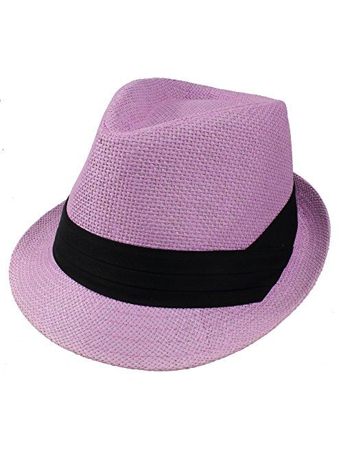 Gelante Summer Fedora Panama Straw Hats with Black Band