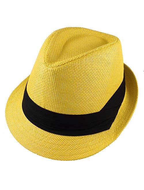 Gelante Summer Fedora Panama Straw Hats with Black Band