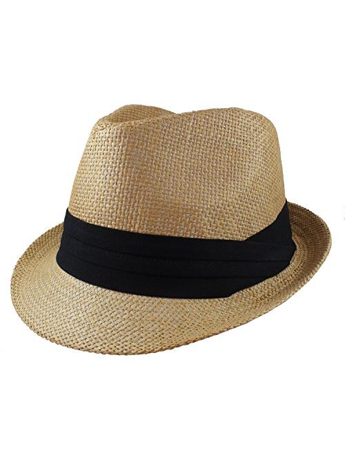 Gelante Summer Fedora Panama Straw Hats with Black Band