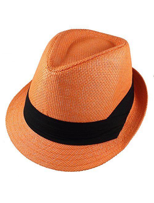 Gelante Summer Fedora Panama Straw Hats with Black Band