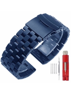 24mm 22mm 20mm 18mm Metal Watch Band Premium Solid Stainless Steel Watch Bracelet Straps for Men Women Blue/Black/Silver