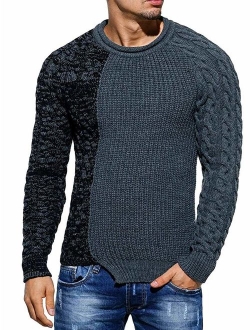 Taoliyuan Mens Pullover Sweater Winter Ribbed Knitted Color Block Comfort Stylish Twisted Long Sleeves Sweaters