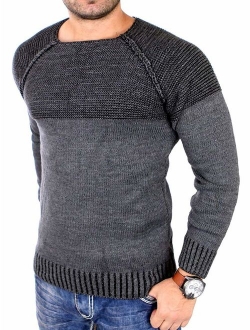 Taoliyuan Mens Pullover Sweater Winter Ribbed Knitted Color Block Comfort Stylish Twisted Long Sleeves Sweaters