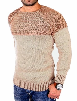Taoliyuan Mens Pullover Sweater Winter Ribbed Knitted Color Block Comfort Stylish Twisted Long Sleeves Sweaters