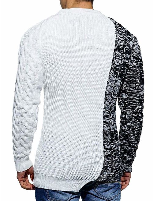 Taoliyuan Mens Pullover Sweater Winter Ribbed Knitted Color Block Comfort Stylish Twisted Long Sleeves Sweaters