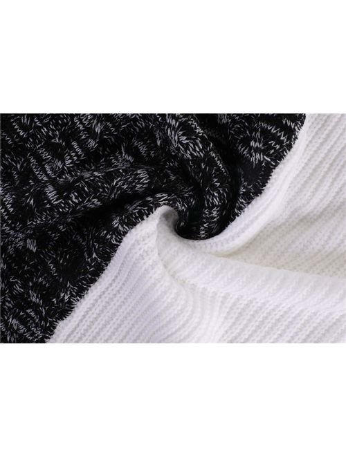 Taoliyuan Mens Pullover Sweater Winter Ribbed Knitted Color Block Comfort Stylish Twisted Long Sleeves Sweaters