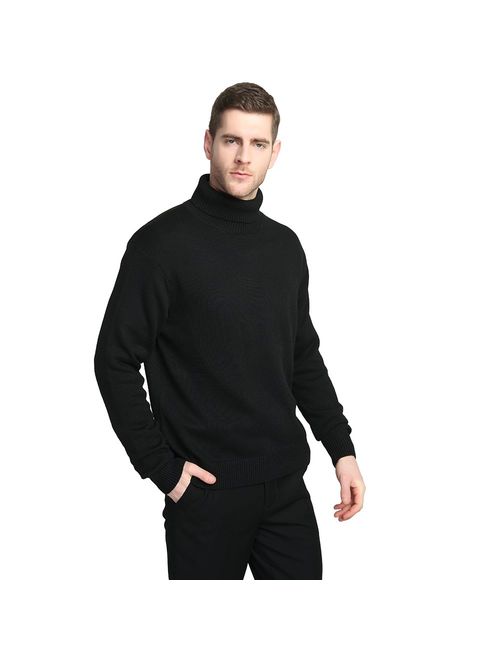 Kallspin Men's Merino Wool Blend Relax Fit Turtle Neck Sweater Pullover