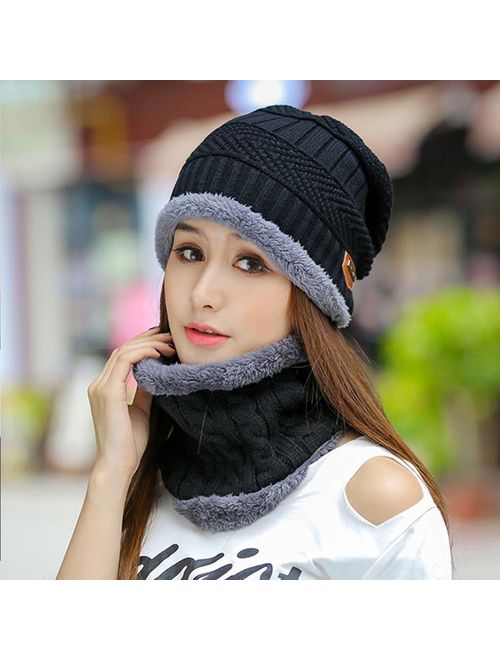 Warm Winter Beanie Hat & Scarf Set Stylish Knit Skull Cap for Men Women