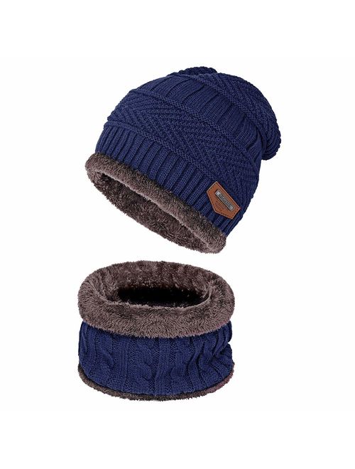 Warm Winter Beanie Hat & Scarf Set Stylish Knit Skull Cap for Men Women