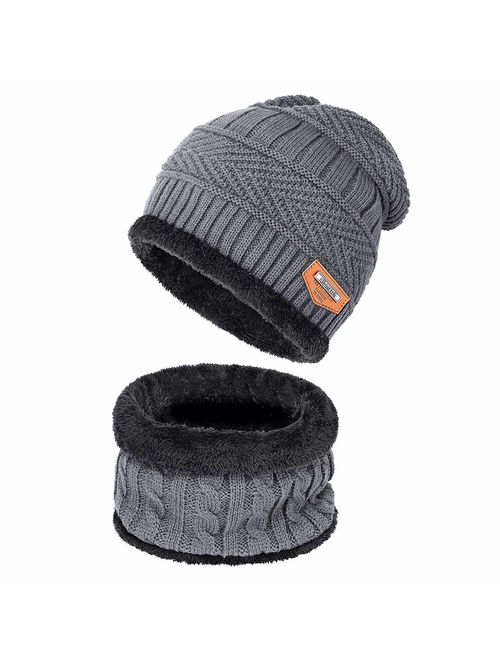 Warm Winter Beanie Hat & Scarf Set Stylish Knit Skull Cap for Men Women