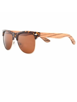 Ablibi Bamboo Wood Semi Rimless Sunglasses with Polarized Lenses in Original Boxes