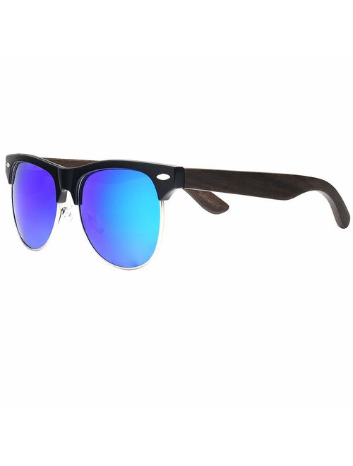 Ablibi Bamboo Wood Semi Rimless Sunglasses with Polarized Lenses in Original Boxes