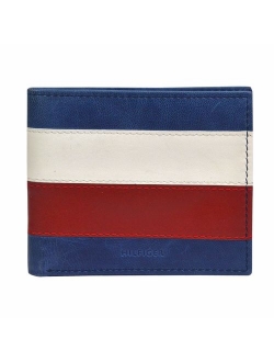 Men's Slim Leather Bifold Wallet-Red White and Blue Flag Design