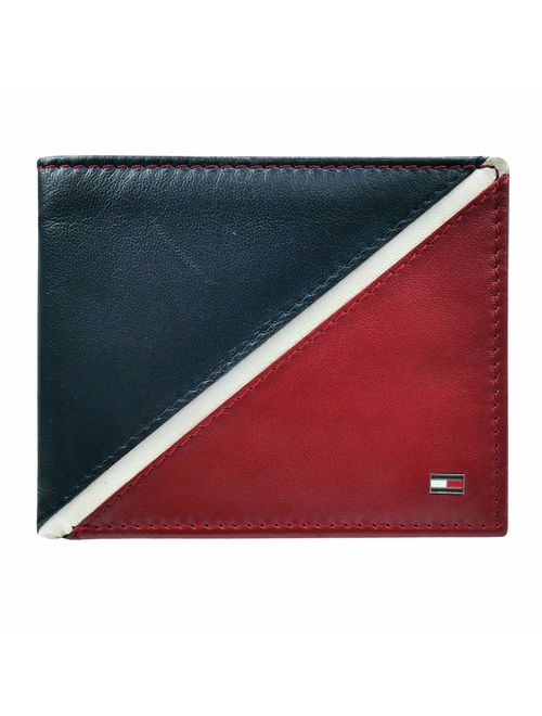 Tommy Hilfiger Men's Slim Leather Bifold Wallet-Red White and Blue Flag Design