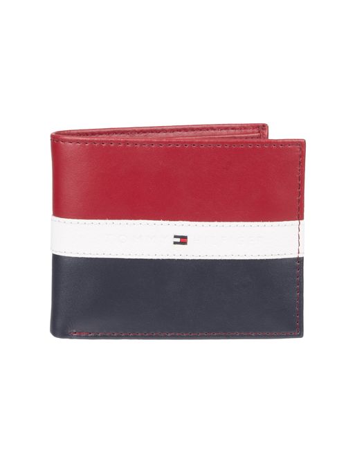 Tommy Hilfiger Men's Slim Leather Bifold Wallet-Red White and Blue Flag Design