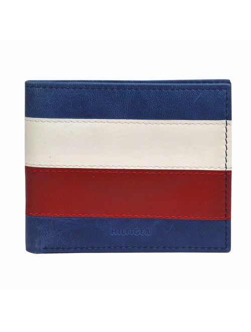 Tommy Hilfiger Men's Slim Leather Bifold Wallet-Red White and Blue Flag Design