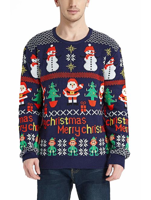 Daisyboutique Men's Christmas Rudolph Reindeer Holiday Sweater Cardigan Cute Ugly Pullover