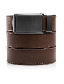 Slidebelts Men's Animal-Friendly Leather Belt Without Holes - Gunmetal Buckle/Mocha Brown Leather (Trim-to-fit: Up to 48" Waist)