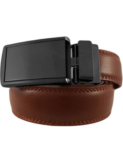 Slidebelts Men's Animal-Friendly Leather Belt Without Holes - Gunmetal Buckle/Mocha Brown Leather (Trim-to-fit: Up to 48" Waist)