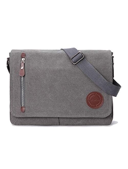 Vintage Canvas Satchel Messenger Bag for Men Women,Travel Shoulder Bag 13.5" Laptop Bags Bookbag