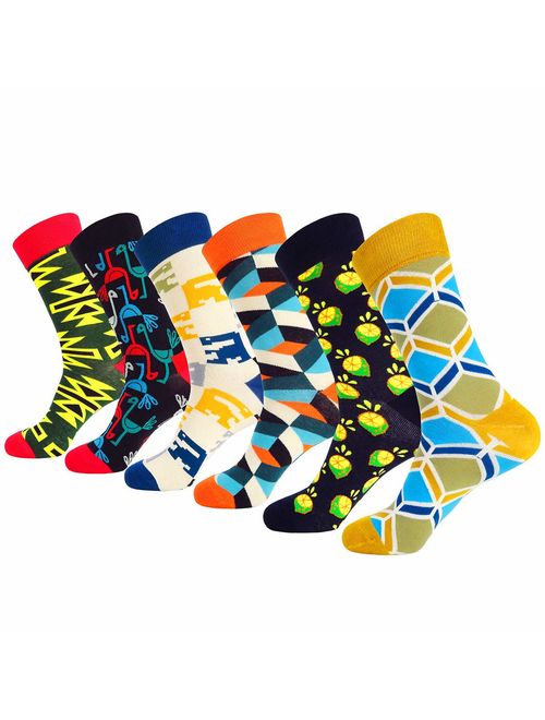 WEILAI Men's Fun Dress Socks - Colorful Funny Novelty Cool Crazy Casual Crew Socks Pack