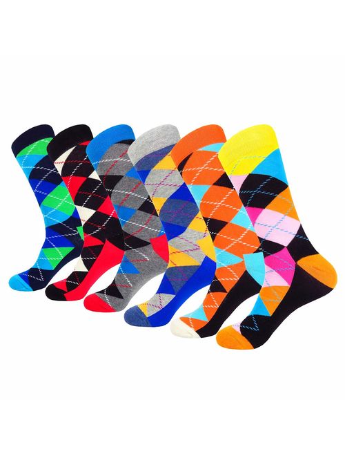 WEILAI Men's Fun Dress Socks - Colorful Funny Novelty Cool Crazy Casual Crew Socks Pack