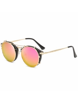 Clip On Sunglasses Steampunk Style and Round Mirrored Lens