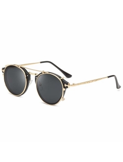 Clip On Sunglasses Steampunk Style and Round Mirrored Lens