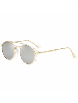 Clip On Sunglasses Steampunk Style and Round Mirrored Lens