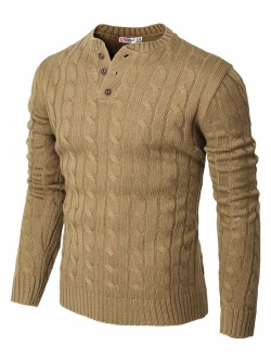 H2H Mens Casual Slim Fit Pullover Sweaters Long Sleeve Cable Knitted Sweater with Button Closure