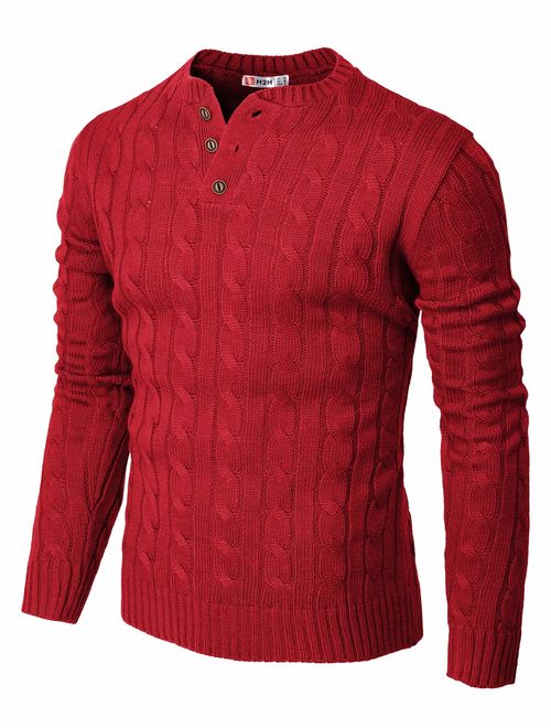 H2H Mens Casual Slim Fit Pullover Sweaters Long Sleeve Cable Knitted Sweater with Button Closure