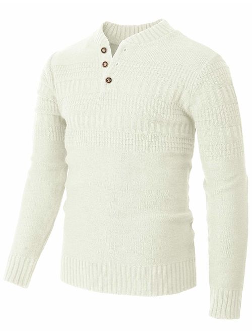 H2H Mens Casual Slim Fit Pullover Sweaters Long Sleeve Cable Knitted Sweater with Button Closure