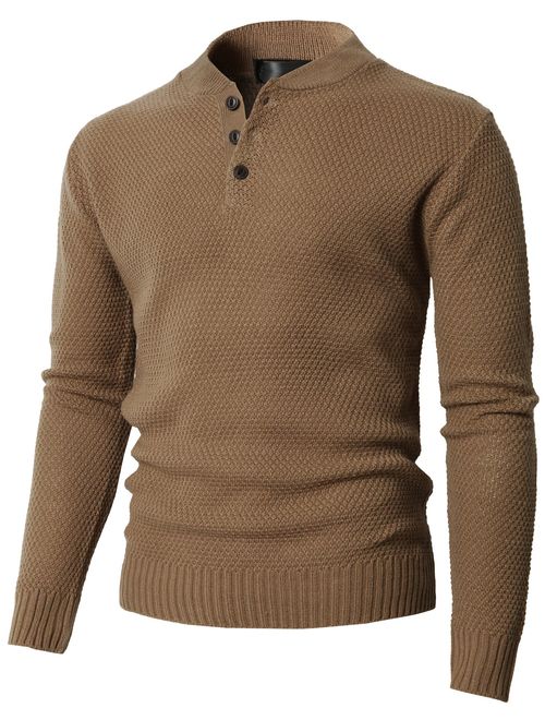 H2H Mens Casual Slim Fit Pullover Sweaters Long Sleeve Cable Knitted Sweater with Button Closure