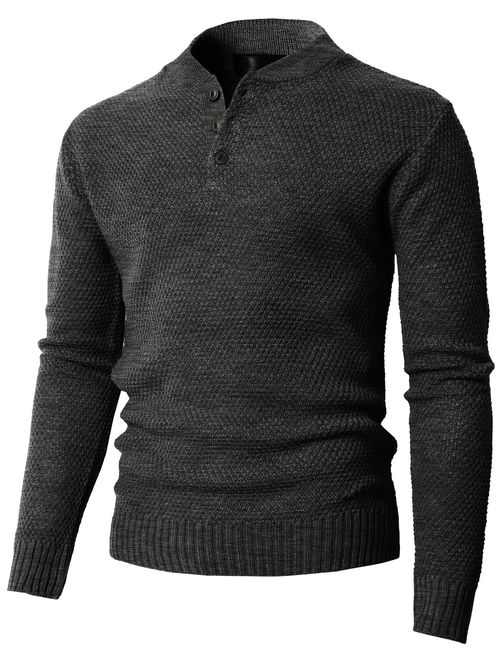 H2H Mens Casual Slim Fit Pullover Sweaters Long Sleeve Cable Knitted Sweater with Button Closure