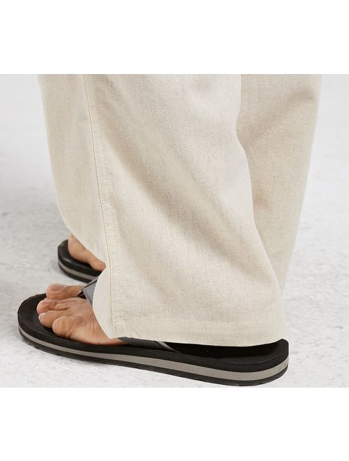 utcoco Qiuse Men's Casual Loose Fit Straight-Legs Stretchy Waist Beach Pants