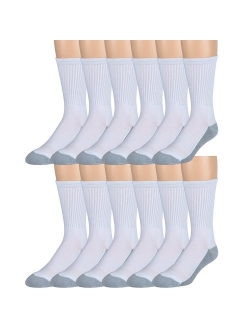 Zeke Men's Crew Work Socks - 12 Pack - Cushioned Sole - Mesh Ventilation - Arch Support - Soft and Comfortable