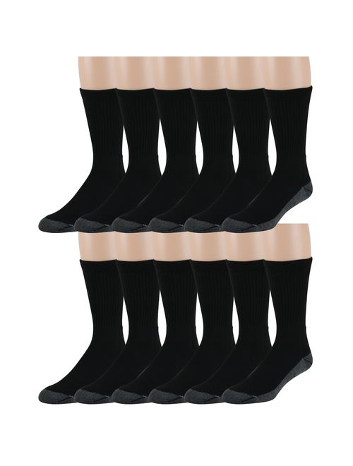 Zeke Men's Crew Work Socks - 12 Pack - Cushioned Sole - Mesh Ventilation - Arch Support - Soft and Comfortable