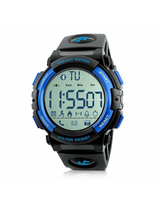 Beeasy Mens Digital Sport Watch Waterproof Military Wrist Watches with Pedometer Calorie Stopwatch Call SMS Reminder for Men