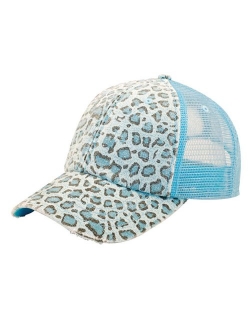 Low Profile Canvas Leopard Printed Mesh Cap - Brown W40S52B