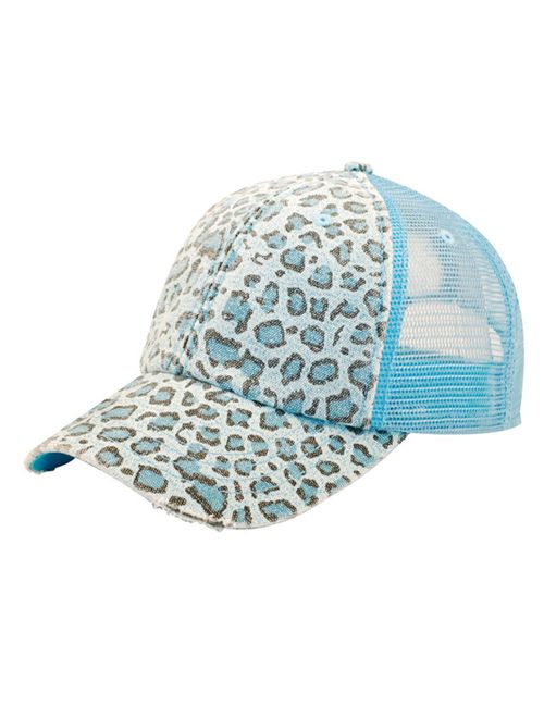 Low Profile Canvas Leopard Printed Mesh Cap - Brown W40S52B